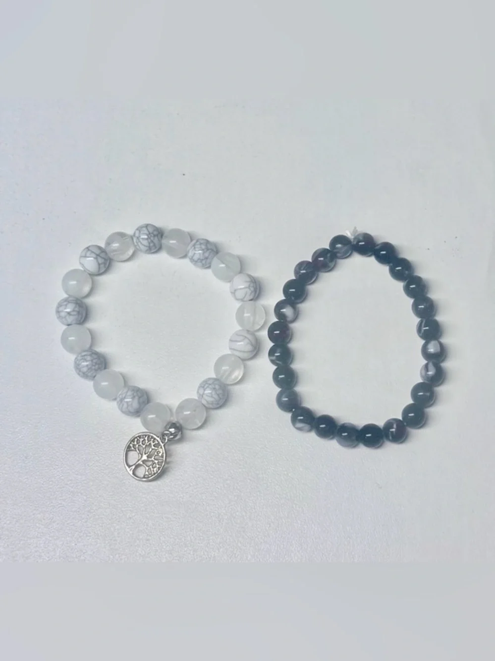 Black and White Beaded Bracelets Set  New